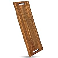Large Acacia Serving Board with Handles, 36 x 12 Inch Rectangular Charcuterie Platter, Natural Wood Server for Meat, Cheese Board, and Party Appetizers, Extra Long 3ft, Light