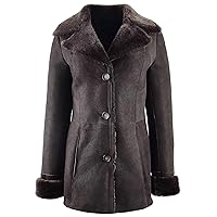 Womens Real Sheepskin Mac Coat Mid Length Classic Style Tammy Brown