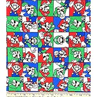1/2 Yard - Red & Blue Mini Block Luigi &Mario Cotton Fabric (Great for Quilting, Throws, Sewing, Craft Projects, and More) 1/2 Yard x 44
