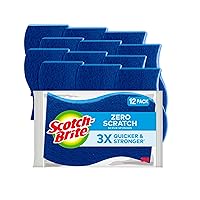 Scotch-Brite Zero Scratch Non-Scratch Scrub Sponges, Sponges for Cleaning Kitchen, Bathroom, and Household, non-scratch Sponges Safe for Non-Stick Cookware, 12 Scrubbing Sponge