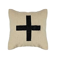 Swiss Cross Cotton Wool Throw Pillow, Cream and Black