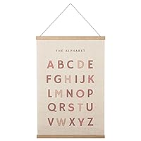 Bon et Beau 16×24 Inch Embroidered Alphabet Poster Framed with Wood Hanger - Dusty Pink Wall Decor for Girls Nursery, Bedroom, Playroom, Toddler and Kids Room