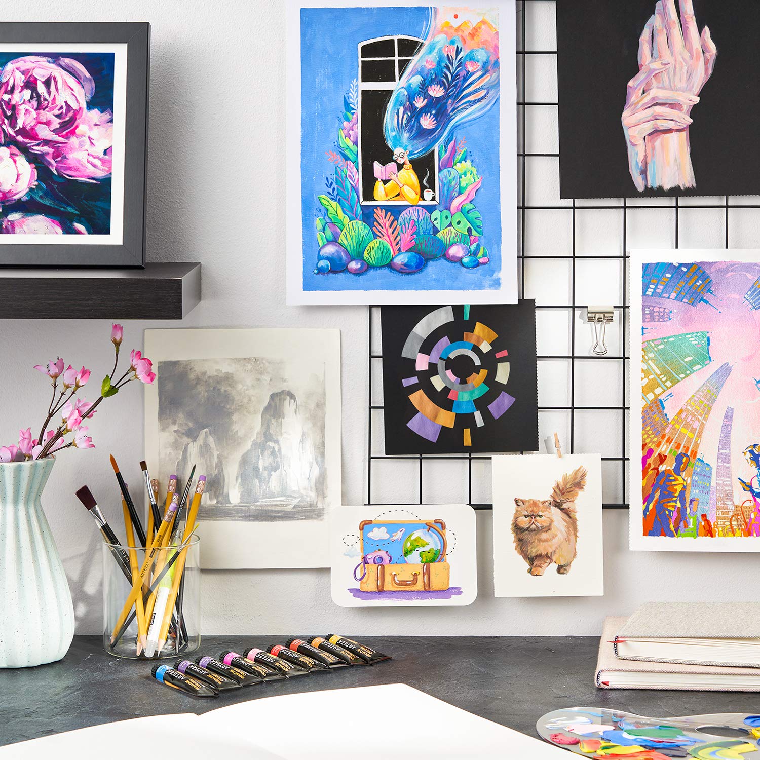ARTEZA Gouache Paint Set, Set of 60 Colors in 12ml/0.4 US fl oz Tubes, Premium Gouache Artist Paint for Professionals & Students, Ideal for Canvas and Paper, Complete Art Supplies for Vibrant Creations