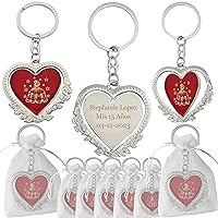 12 pcs Personalized Quinceanera Party Favors Recuerdos para Quinceañera Heart Keychains Sweet 16 Quinceanera (Red)