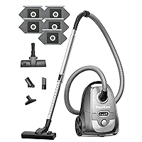 Bagged Canister Vacuum Cleaners for Home, 1300W/25Kpa Canister Vacuum, Corded, Lightweight & Powerful Vacuum Cleaner with 4 Tools& 6 Bags for Hard Floors,Carpet,Pet,Upholstery,Tiles and Car