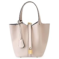 Genuine Leather Bucket Bag for Women Stylish Lock Design Small Satchel Purses Handbags Daily Casual Soft Shoulder Bags