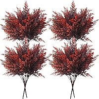 Artificial Ferns Plants, Fake Shrubs Faux Boston Grass Plastic Leaves Greenery Bushes Home Outdoor Indoor Garden Wedding Party Decoration Office Yard Verandah Planter Filler Red 8 Pack