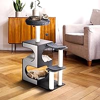 Plush 5 Level Dual Cat Condo Cat Tree, Medium, Gray & White