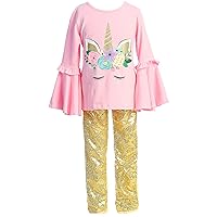 Little Girl Unicorn T-Shirt Top Tee Capris Ruffle Pants Outfit Clothing Set 2T-8