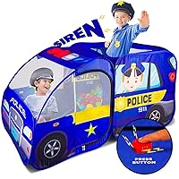 Police Car Pop Up Play Tent with Sound Button for Kids, Toddlers, Boys, Girls, Indoors & Outdoors – Playhouse for Interactive Fun - Foldable, Quick Setup Pretend Play Toys & Gift