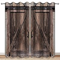 Rustic Wood Barn Door Blackout Curtains Vintage Brown Wooden Barn Door Farmhouse Country Decor for Home Bedroom Living Room Grommet Window Drapes 2 Panels, 42x63 Inch
