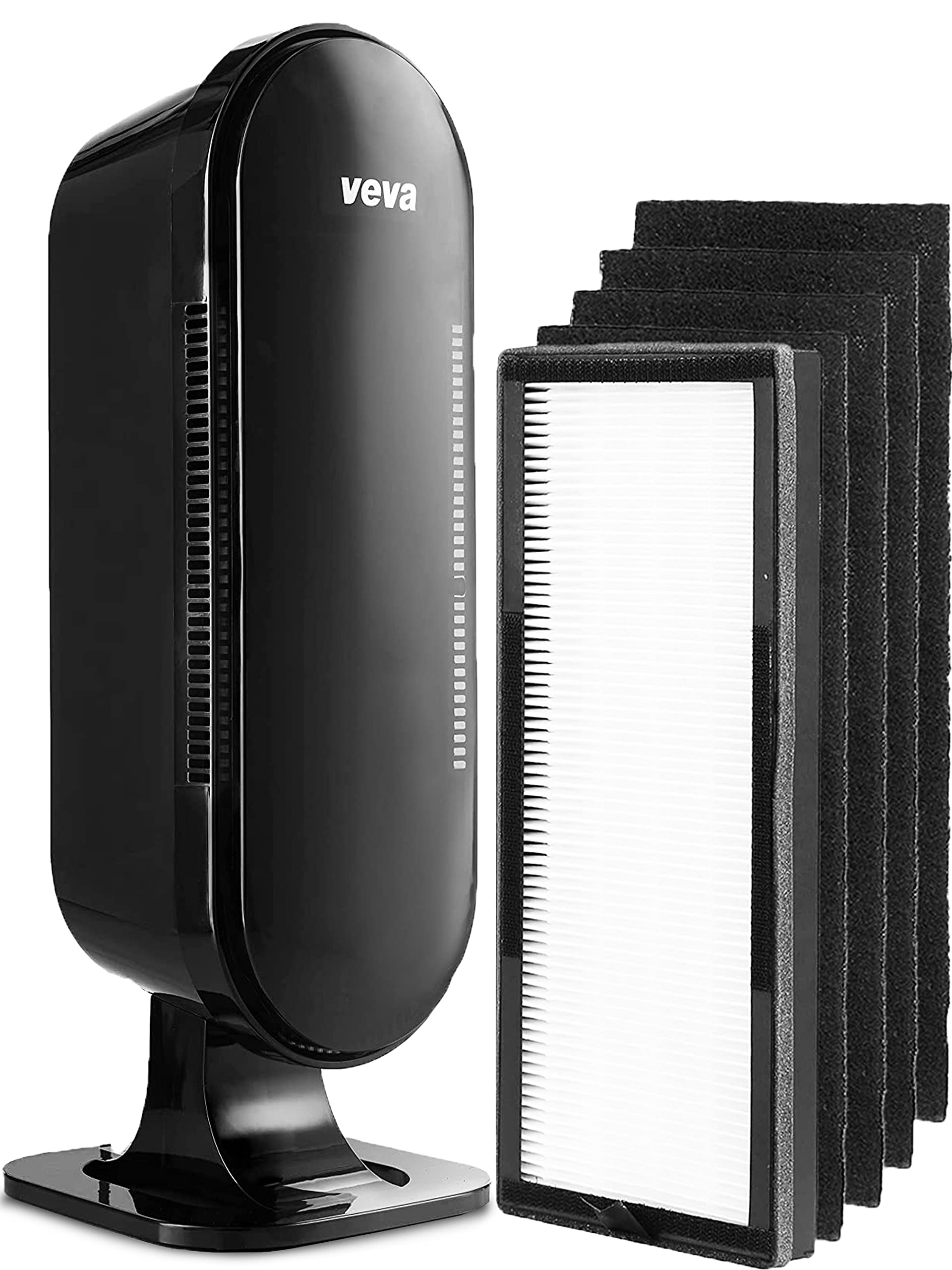 VEVA 8000 Black Air Purifier for Home, Pets Hair, Dander, Large Room, 325 Sq Ft., HEPA Filter & 4 Premium Activated Carbon Pre Filters Removes Allergens, Smoke, Dust, Pet & Odor for Home & Office