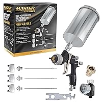 Master Elite High Performance PRO-44 Series HVLP Spray Gun Ultimate Kit with 4 Fluid Tip Sets 1.3, 1.4, 1.5 and 1.8mm and Air Pressure Regulator Gauge - Automotive Basecoats, Clearcoats, Primers