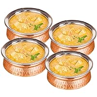 Copper Stainless Steel Serveware Bowls Set - Serving Bowls for Cereal, Soup, Cooked Food Party Serveware, Set of 4 (23.7-Ounce)