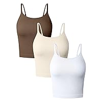 OQQ Women's 3 Piece Tank Tops Ribbed Adjustable Spaghetti Strips Workout Shirts Yoga Crop Tops
