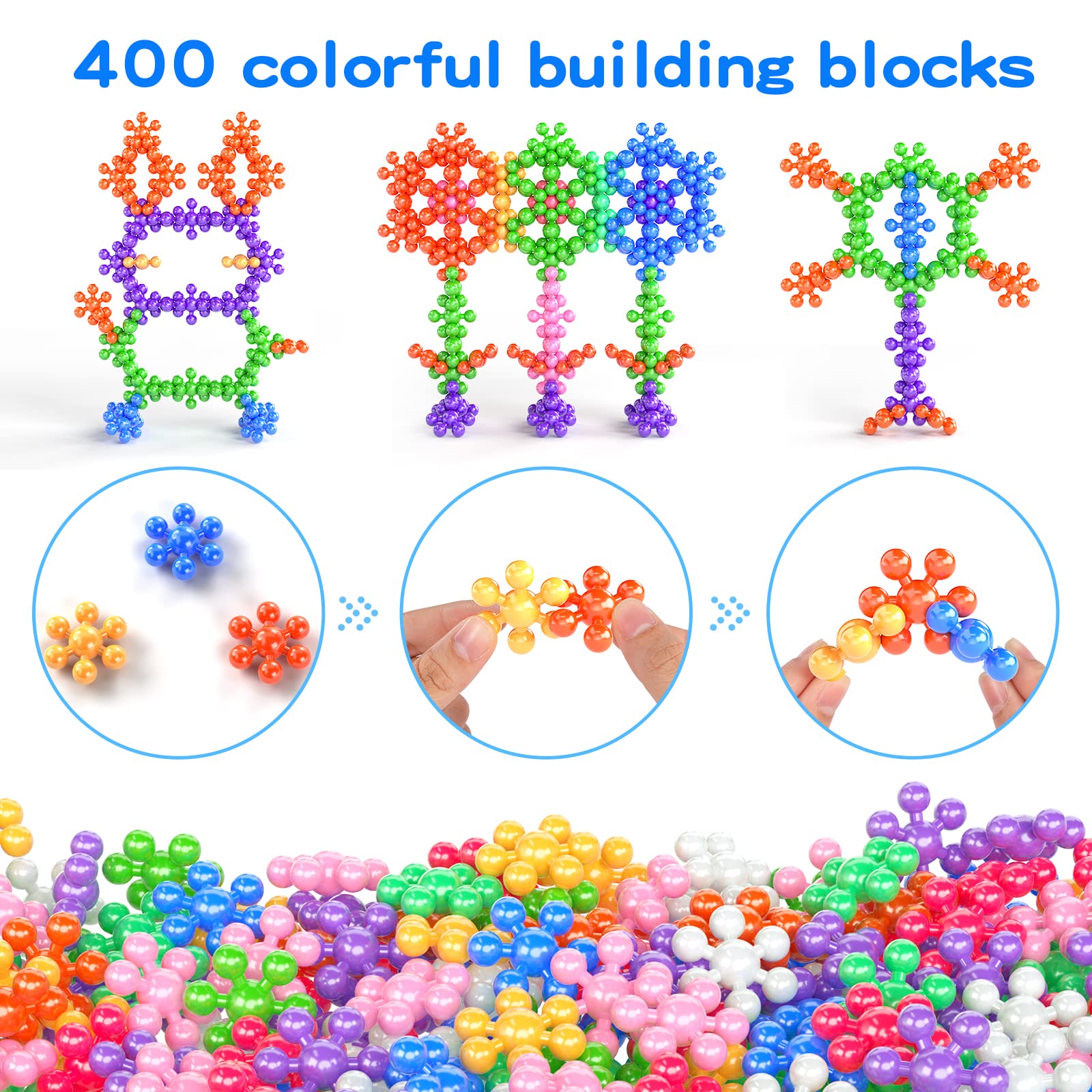 Babyhome 400 Pieces Building Blocks Kids STEM Toys, Interlocking Solid Plastic Educational Toys Sets for Preschool Kids Boys and Girls Aged 3+, Safe Material Creativity Kids Toys