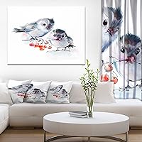 Birds on Branch with Red Berries Canvas Wall Artwork, 12