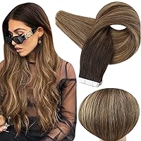 Full Shine Tape in extension 22 Inch Tape in Human Hair extensions 50Gram Color 2 Dark Brown to 27 Honey Blonde Mixed 3 Brown Invisible Tape Hair extensions Human Hair 20Pcs Seamless Tape Hair