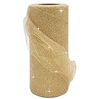 Gold Glitter Tulle Fabric Rolls, 6 Inch by 25 Yards (75 feet) Ribbon Spool Sparkle Sequin Tulle for Tutu Gift Wrapping Wedding Bow Decoration Party Supplies (Gold)