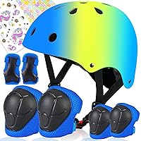 Color Gradient Adjustable Helmet Kids Protective Gear Set Knee Pads for Kids 3-8 Years Cycling Helmet with Knee Pads Elbow Pads Wrist Guards Youth Skateboard Helmet for Kids