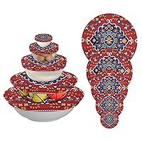 5 Pieces Reusable Bowl Covers Elastic Food Storage Cover Stretch Fabric for Proofing Dough Bowl Persian Carpet Original Design Bread