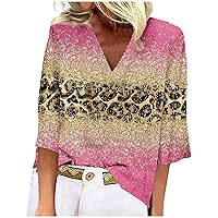 Womens 3/4 Sleeve Tops Floral Boho Blouses Dressy Casual V Neck Shirts Loose Fit Trendy Ladies Clothing 2023