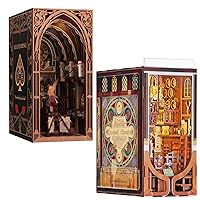 Book Nook Kit, DIY Miniature Dollhouse Booknook Kit, 3D Wooden Puzzle Bookend Bookshelf Insert Decor with LED Light for Teens and Adults