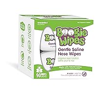 Boogie Wipes, Sensitive Unscented Wet Nose Wipes for Kids and Baby, Allergy Relief, Soft Natural Saline Hand and Face Saline Tissue with Aloe, Chamomile and Vitamin E, 45 Count (Pack of 2)