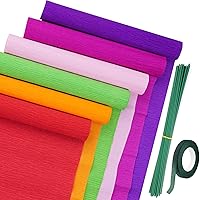 Tongcloud 57pcs Crepe Paper Rolls Crepe Paper Kit for Flower Making Crepe Paper Sheets with Floral Stem Wire and Green Floral Tapes for DIY Gift (Pink,Rose red,Red,Deep Purple,Green,Orange)
