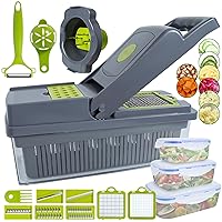 Vegetable Chopper with Container- 3-in-1 Veggie Cutter, Food Chopper, and Food Container - Durable Onion Dicer Slicer - Food-grade Manual Fruit Cutter - Safe, Easy to Clean - Modern Kitchen Gadgets