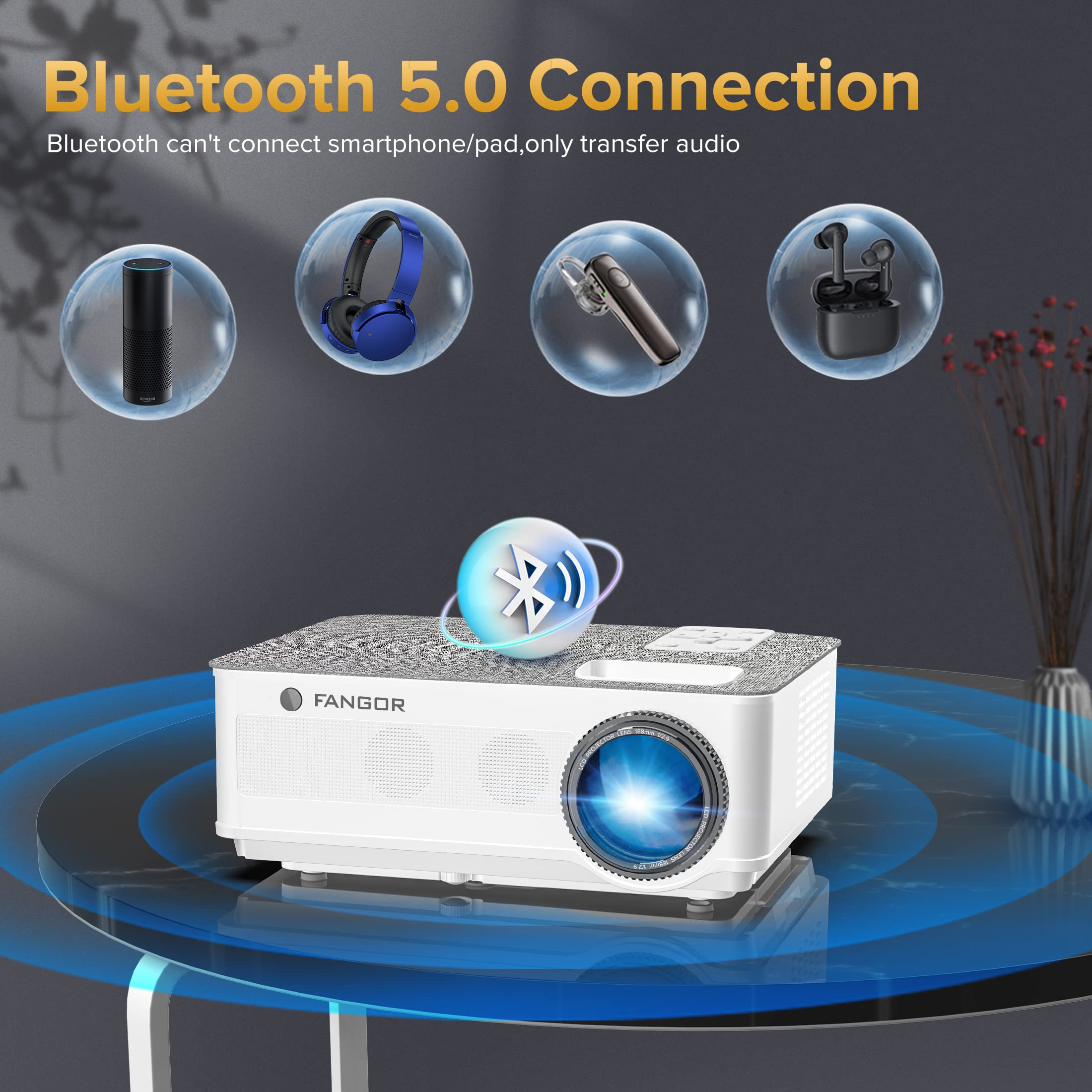 FANGOR 5G WiFi Bluetooth Projector 1080P Native, 16000L 450ANSI Outdoor Projectors [Projector Screen Included],300