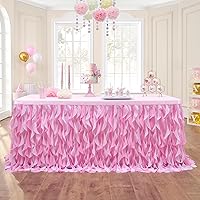 leegleri 14ft Baby Pink Tutu Table Skirt Tulle Table Skirt for Rectangle&Round Tables,Tutu Ruffle Tablecloth for Princess Girls 1st Baby Girl Birthday Party,Baby Shower Decoration,Gender Reveal