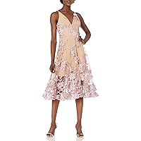 Dress the Population Women's Audrey Spaghetti Strap Midi A-line 3D Floral Dress