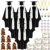 60 Pcs Kindergarten Preschool Graduation Gown Set Graduation Cap 2024 Tassel Stole Certificate Medal Bear for Kids