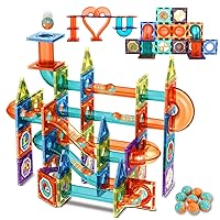 Magnetic Tiles Marble Run for Kids, 98PCS Clear 3D Building Blocks Set Race Track Toy Construction Kit Castle Building Blocks for Toddlers Kids Aged 3 4 5 6 7 8 9 10+ Years Old