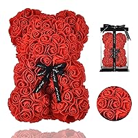 Rose Bear - Rose Teddy Bear on Every Rose Bear -Flower Bear Perfect for Anniversary's - Clear Gift Box Included! 10 Inche (red)