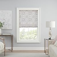 Waverly Adonis Medallion 100% Blackout Roman Shade, Cordless and Noise Reducing Window Shade for Privacy, Thermal Window Treatments for Energy Saving Benefits, 27 in Wide x 64 in Long, Natural