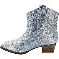 Forever Girls Rhinestone Cowboy Boots Kids Low Heel Dress Booties