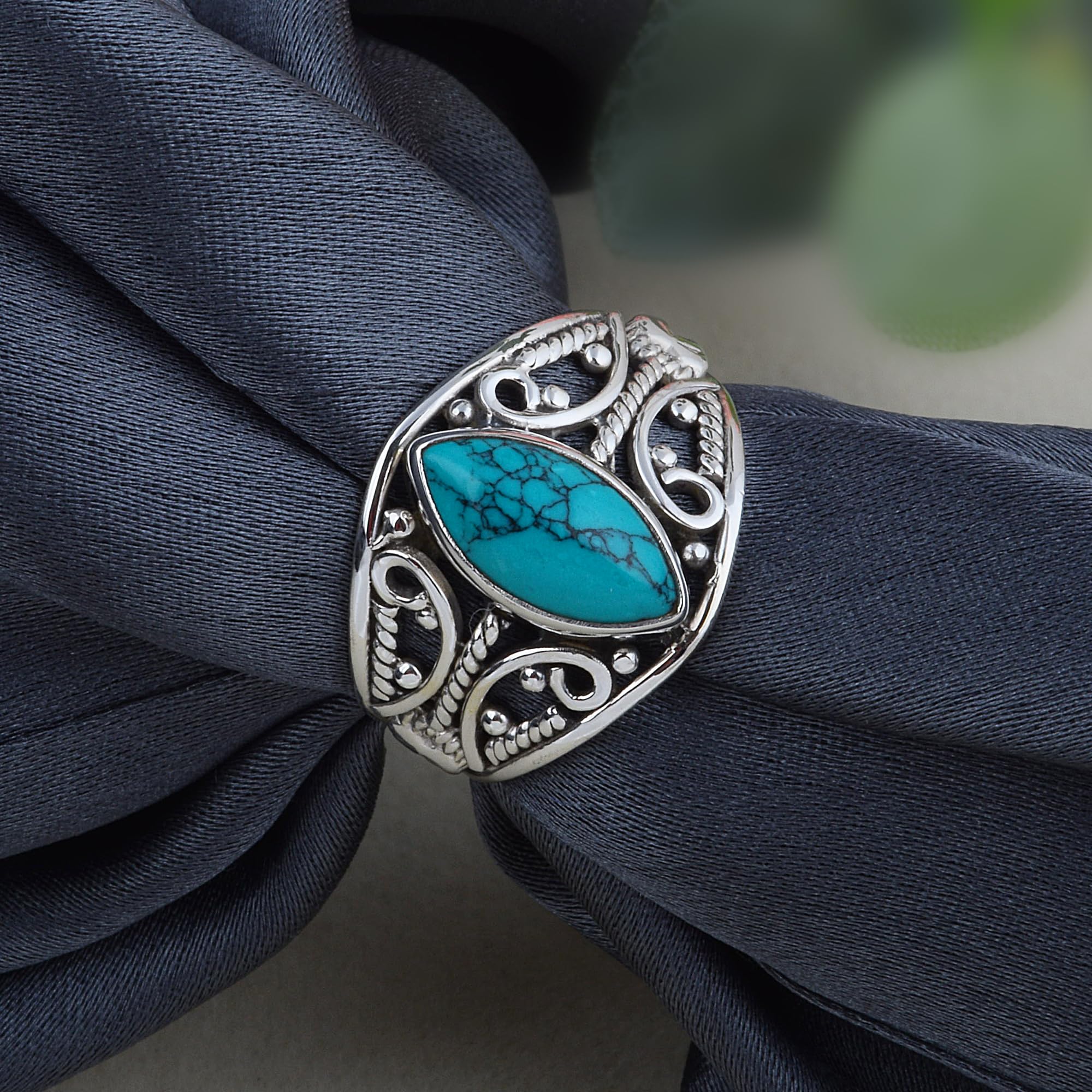 Silver Eternity Native American Style Turquoise 925 Sterling Silver Gemstone Ring Jewelry