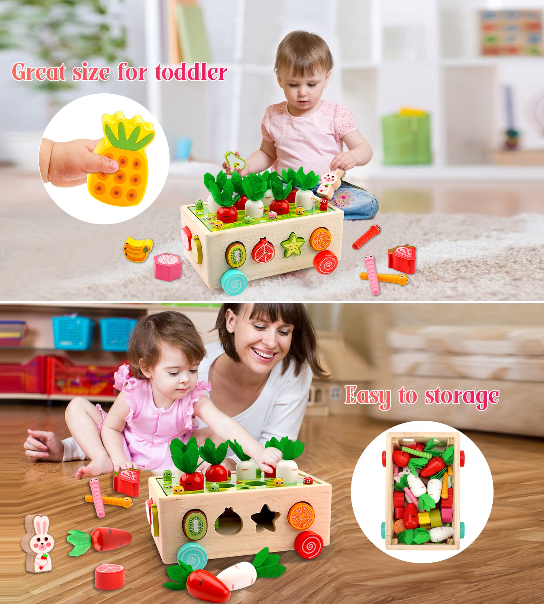 Montessori Wooden Toddler Girl Toys: Montessori Toys for 1 2 Year Old Girl Boy | Educational Learning Toy for Age 1-3 Shape Sorter Baby Toys 18+ Months Preschool Sensory Puzzle Block Gift for Kid