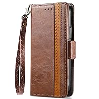 XYX Wallet Case for TCL 30 XE, Business Stitching RFID Blocking Card Slots Shockproof Flip Folio Cover with Wrist Strap, Dark Brown