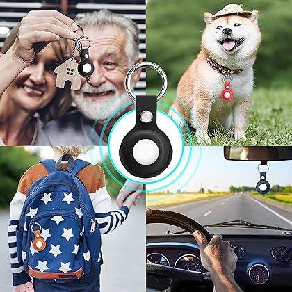 Leather Airtag Case for Apple AirTag, Keychain AirTags Case with Anti-Lost Key ring, [4 PACK] Protective AirTag Holder Case Cover, Finder Items for Dogs, Keys, Backpacks,Multi-Color Airtag Accessories
