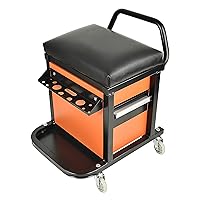 E041 Padded Creeper Seat with Onboard Storage, Rolling Tool Box Chair with Storage Rack and Drawers, Mechanics Roller Seat with Storage Drawers and 2-1/2