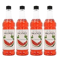Monin - Watermelon Syrup, Juicy and Sweet, Great for Sodas and Lemonades, Gluten-Free, Non-GMO (1 Liter, 4-Pack)