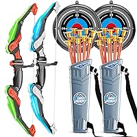 TEMI 2 Pack Set Kids Archery Bow Arrow Toy Set Outdoor Hunting Play with 2 Bow 20 Suction Cup Arrows 2 Target & 2 Quiver, LED Light Up Function Toy, Outdoor Toys for Kids, Boys & Girls Ages 3-12