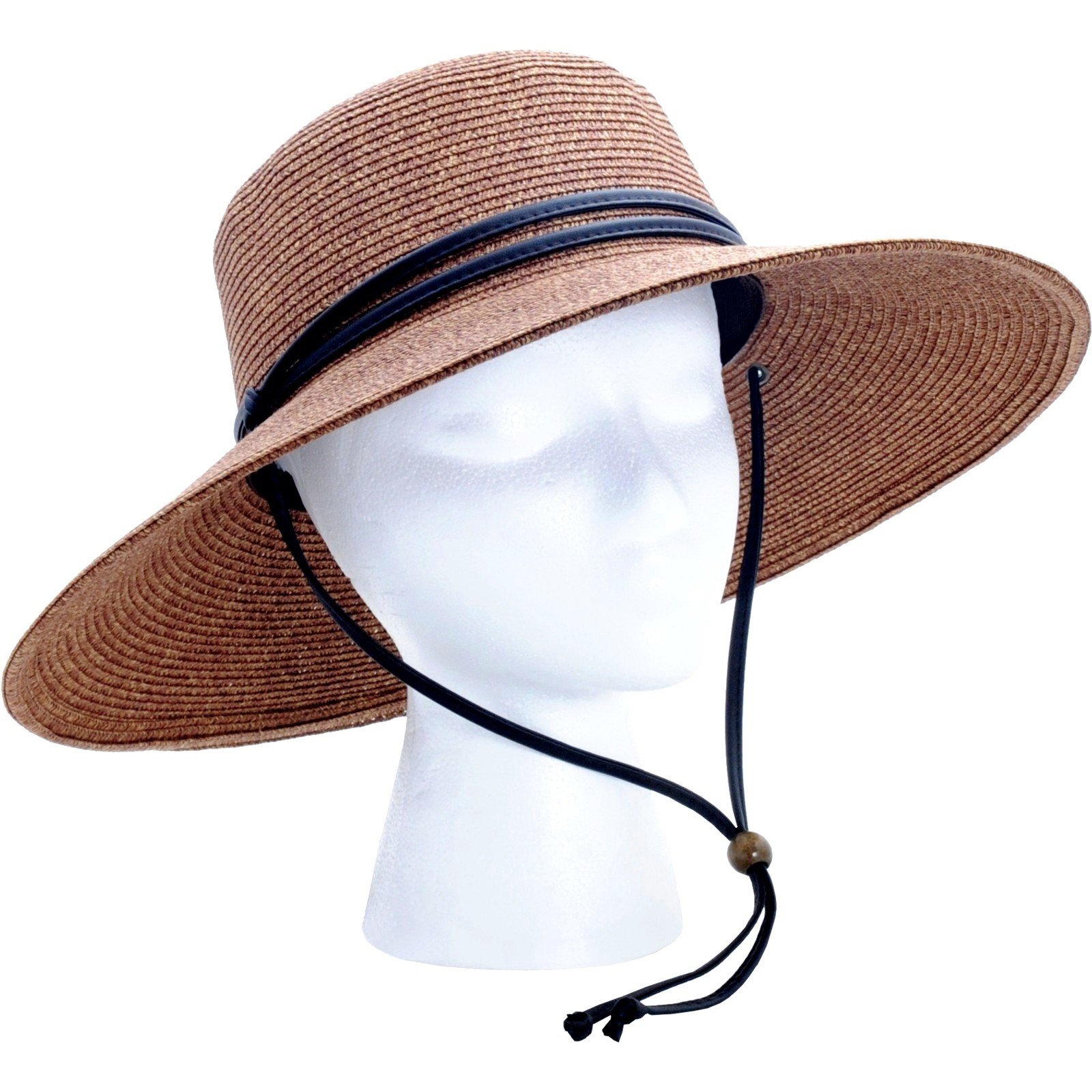 Sloggers Women's Wide Brim Braided Sun Hat with Wind Lanyard