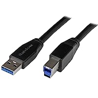StarTech.com 5m 15 ft Active USB 3.0 (5Gbps) USB-A to USB-B Cable - M/M - USB A to B Cable - USB 3.2 Gen 1 (USB3SAB5M)