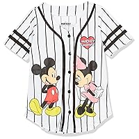 Girls Mickey & Minnie Mouse Baseball Jersey-Classic Mesh Button Down Shirt
