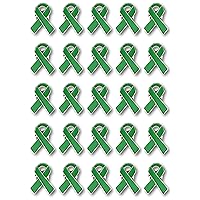 25 Pc Green Awareness Enamel Ribbon Pins With Metal Clasps - 25 Pins - Show Your Support For Adrenal Cancer, Cerebral Palsy, Kidney Disease, Liver Cancer, Organ Donation
