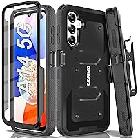 Aegis Series Case for Samsung Galaxy A14 5G (2023) / A14, Full-Body Rugged Swivel Belt-Clip Holster Dual Layer Case, Kickstand with Built-in Screen Protector, Black